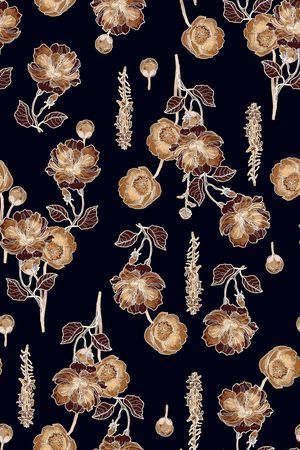 黑底花卉印花华亿平台图片