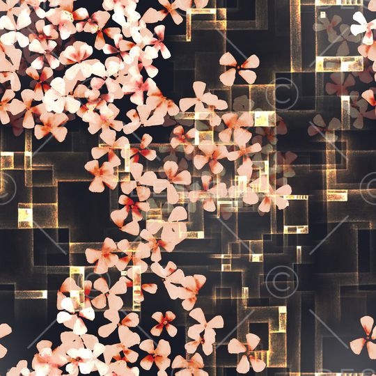 黑底花卉印花华亿平台图片