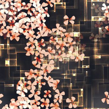 黑底花卉印花华亿平台图片