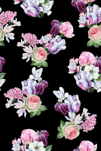 黑底大花印花华亿平台图片