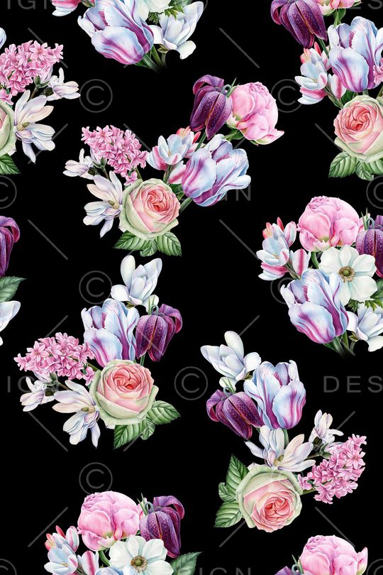 黑底大花印花华亿平台图片