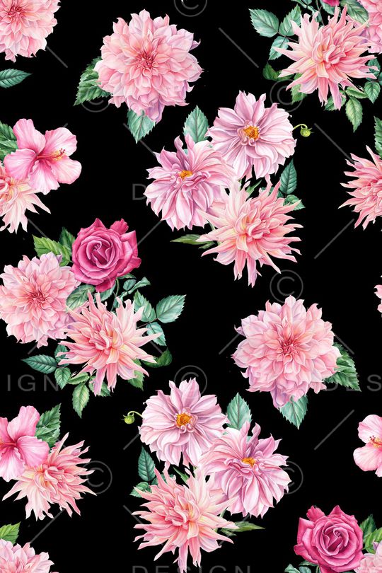 黑底大花印花华亿平台图片