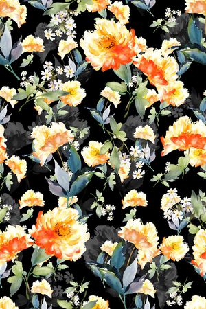 黑底花卉印花华亿平台图片