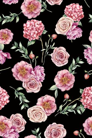 黑底花卉印花华亿平台图片