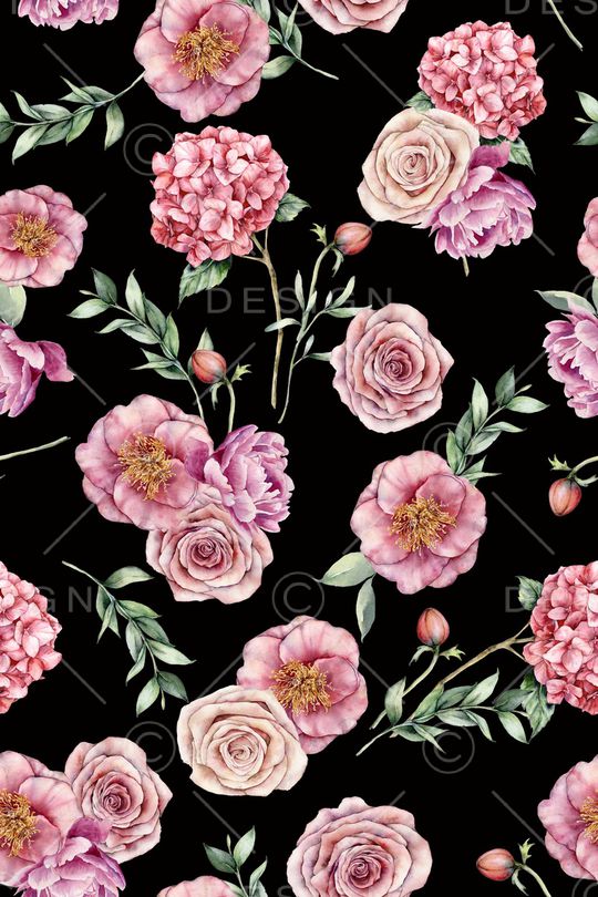 黑底花卉印花华亿平台图片