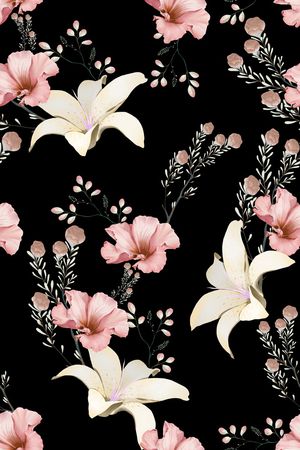 黑底花卉印花华亿平台图片