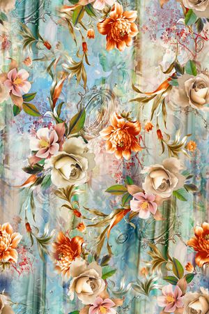 手绘花卉印花华亿平台图片