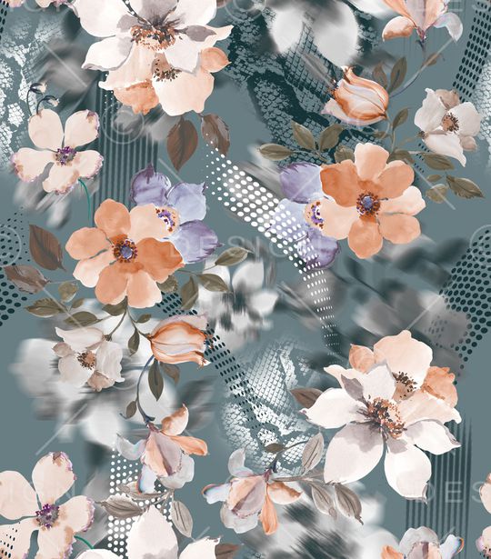 水彩花卉印花华亿平台图片