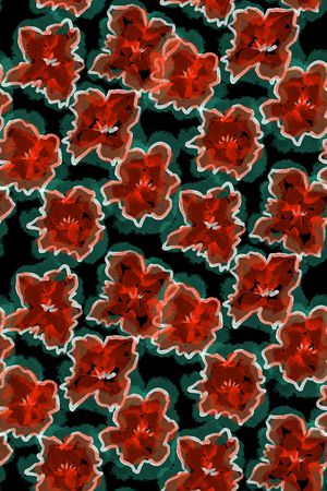 黑底花卉印花华亿平台图片