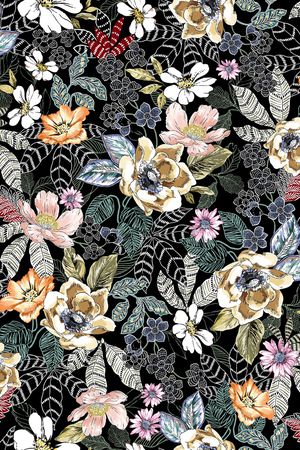 手绘花卉印花华亿平台图片