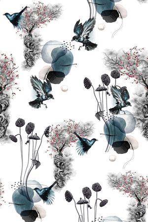 花鸟印花华亿平台图片