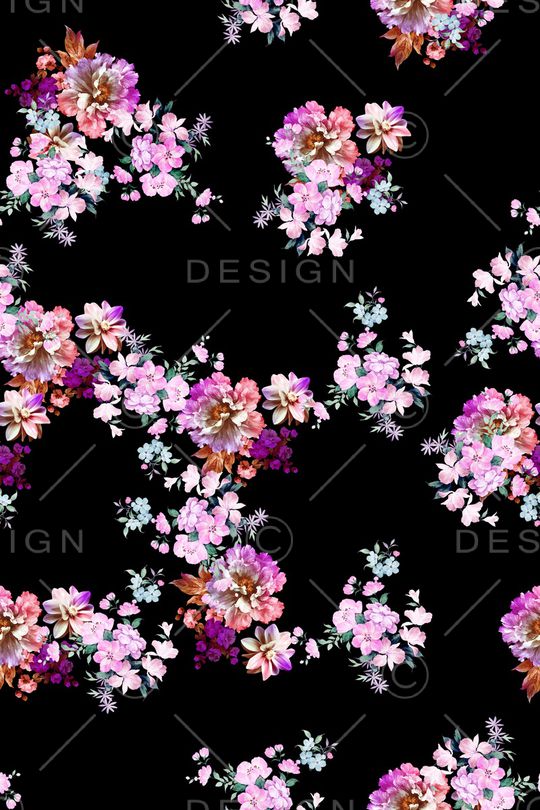 黑底花卉印花华亿平台图片