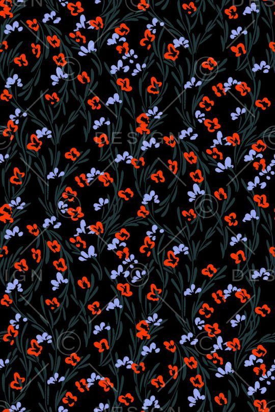 黑底花卉印花华亿平台图片