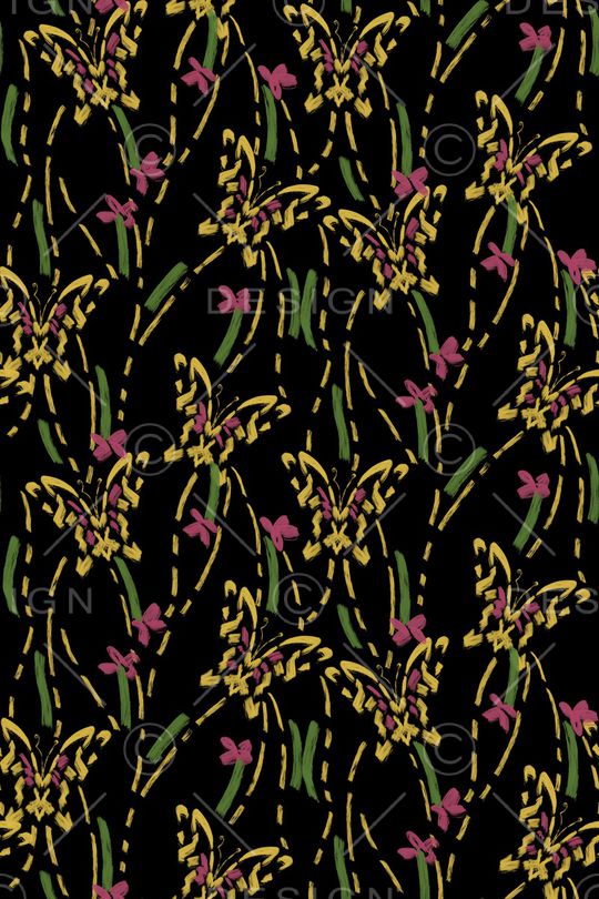 黑底花卉印花华亿平台图片