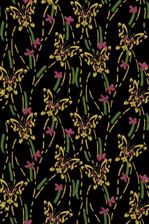 黑底花卉印花华亿平台图片