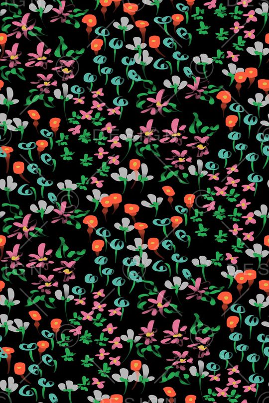 黑底花卉印花华亿平台图片