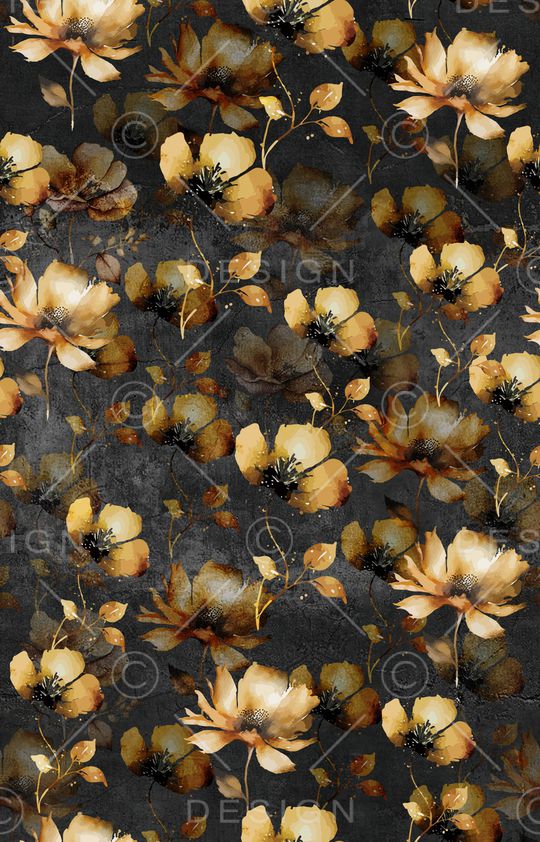 黑底花卉印花华亿平台图片