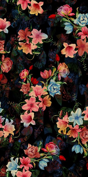 黑底花卉印花华亿平台图片