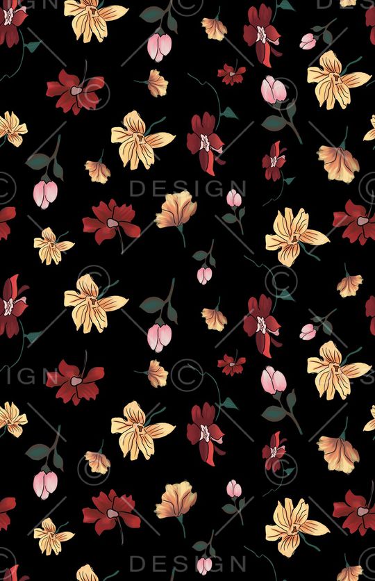 手绘花卉印花华亿平台图片