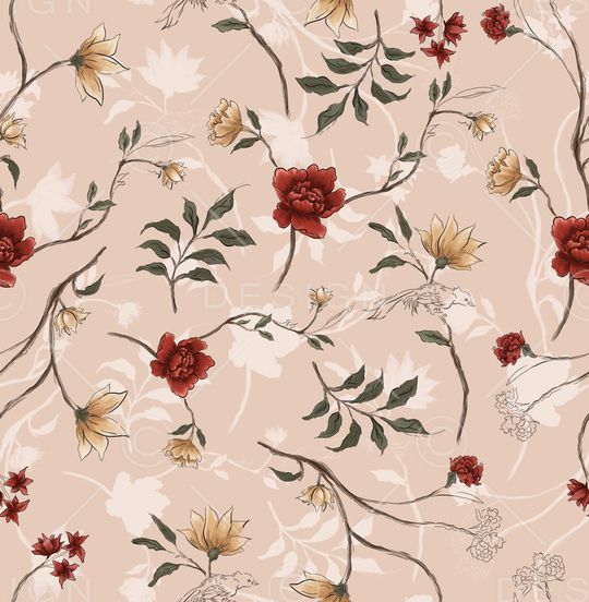 手绘花卉印花华亿平台图片