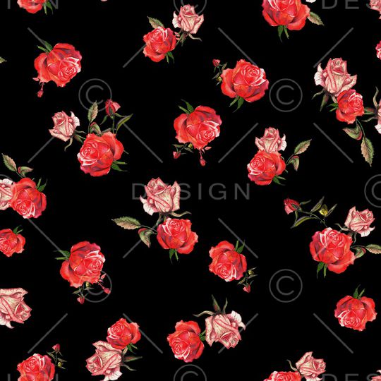 黑底花卉印花华亿平台图片