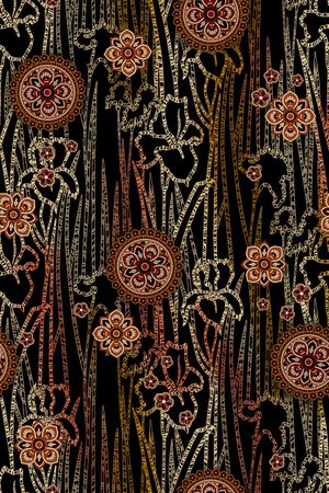 黑底花卉印花华亿平台图片