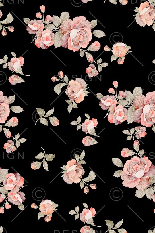 黑底花卉印花华亿平台图片