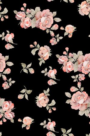 黑底花卉印花华亿平台图片