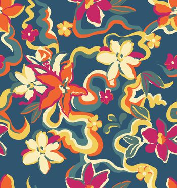 手绘花卉印花华亿平台图片