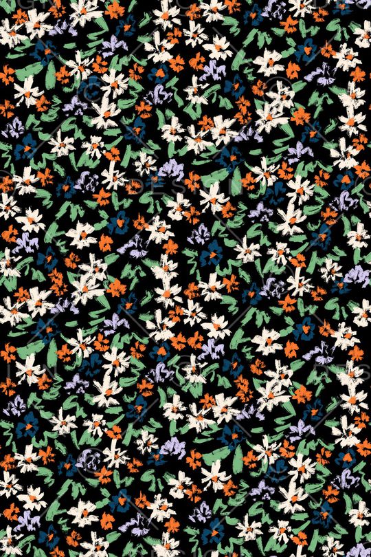 黑底花卉印花华亿平台图片