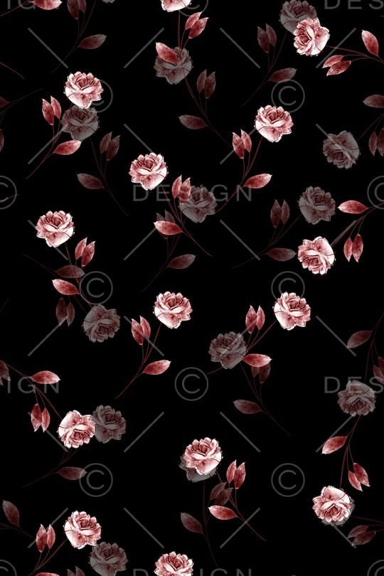 黑底花卉印花华亿平台图片