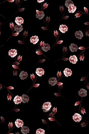 黑底花卉印花华亿平台图片