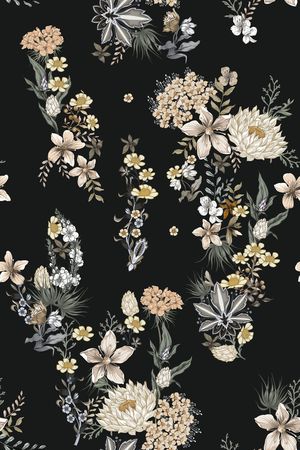 黑底花卉印花华亿平台图片