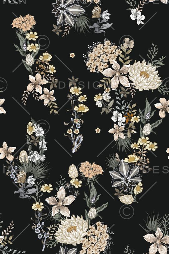 黑底花卉印花华亿平台图片