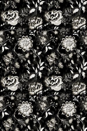 黑底花卉印花华亿平台图片