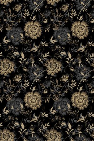 黑底花卉印花华亿平台图片