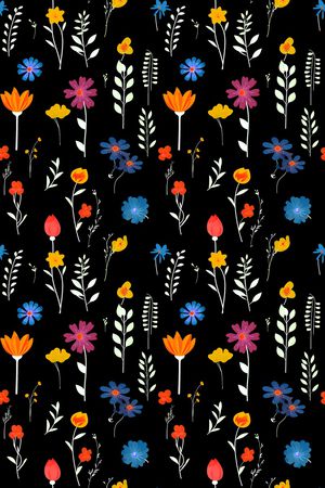 黑底花卉印花华亿平台图片