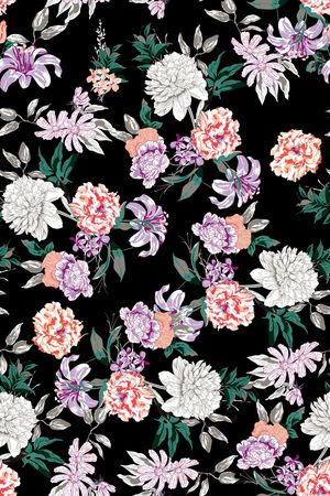 黑底花卉印花华亿平台图片