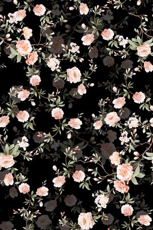 黑底花卉印花华亿平台图片