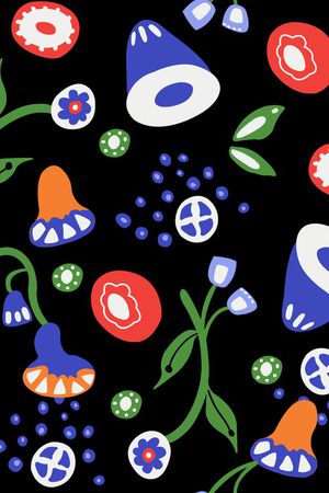 黑底花卉印花华亿平台图片