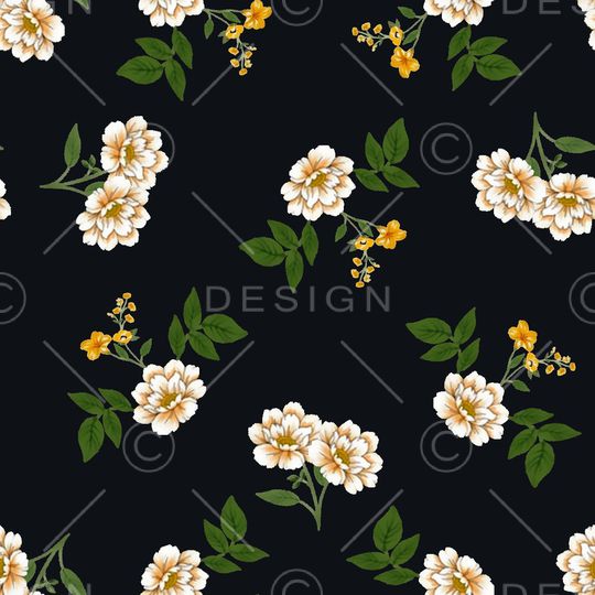 黑底花卉印花华亿平台图片