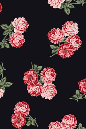 黑底花卉印花华亿平台图片