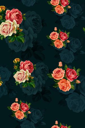 黑底花卉印花华亿平台图片