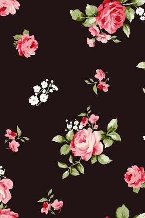 黑底花卉印花华亿平台图片