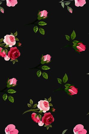 黑底花卉印花华亿平台图片