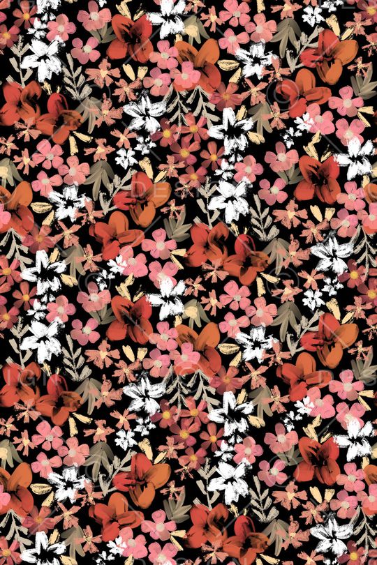 黑底花卉印花华亿平台图片