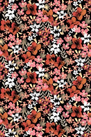 黑底花卉印花华亿平台图片