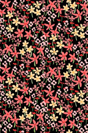 黑底花卉印花华亿平台图片