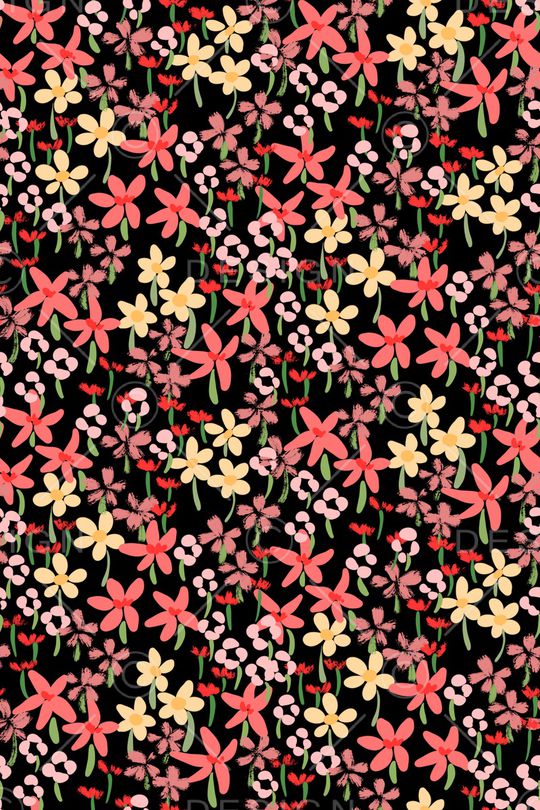 黑底花卉印花华亿平台图片