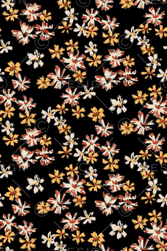 黑底花卉印花华亿平台图片